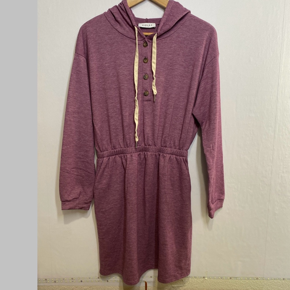 Gilli Hoodie Dress M Purple Drawstring Waist Cozy Casual Loungewear With Pockets